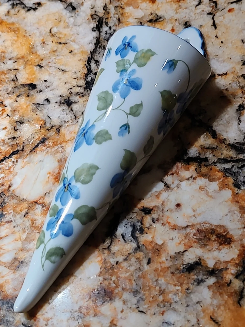 Andrea By Sadek White Porcelain Wall Pocket with Blue/Violet/ Green Floral Motif